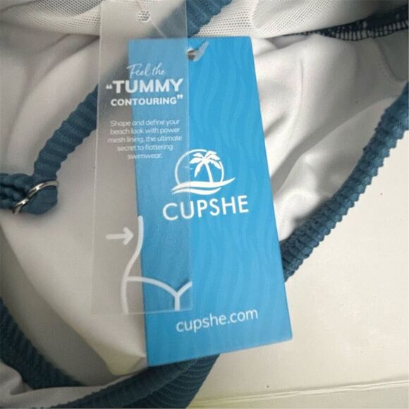 Cupshe Women's Blue One Piece Swimsuit V-Neck Cross-Back Size S - Picture 15 of 15